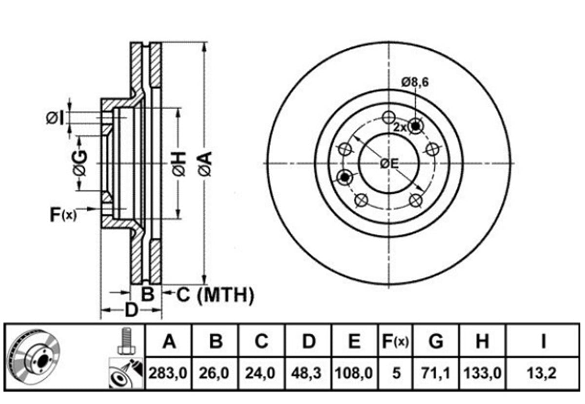 YEDEK PARÇAFREN DISK ON HAVA KANALLI 283-5  PEUGEOT 407 SW 04 -   4246P7 -MGA-50158MGAMGA-50158
