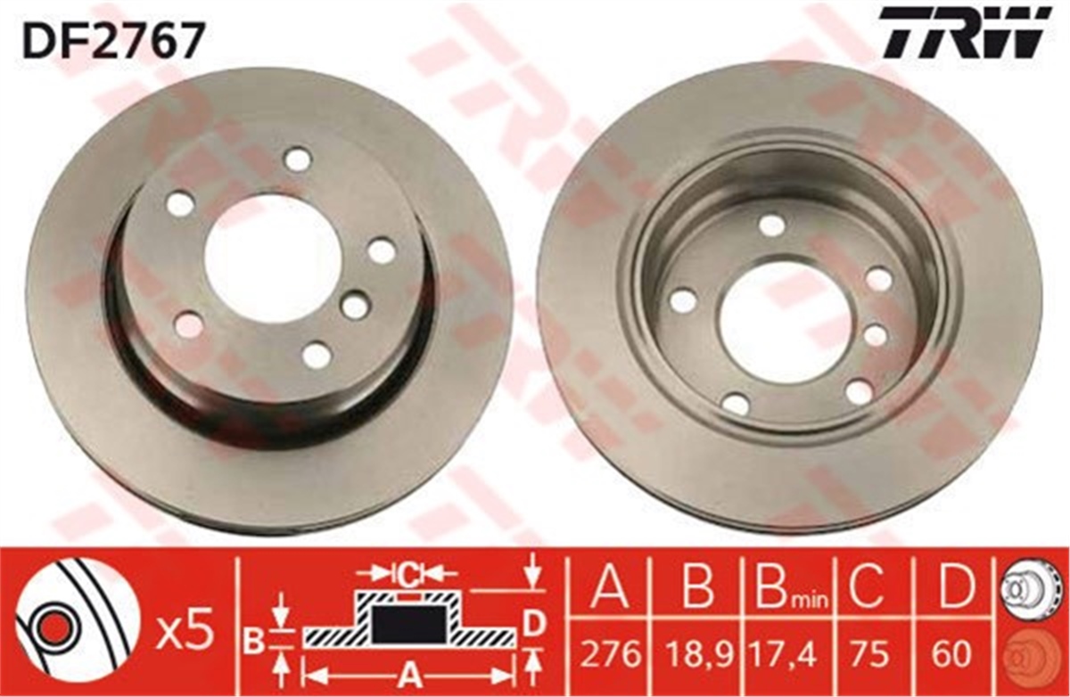 YEDEK PARÇAFREN DİSKİ ARKA 3 1995 TRW DF2767TRWTRW DF2767