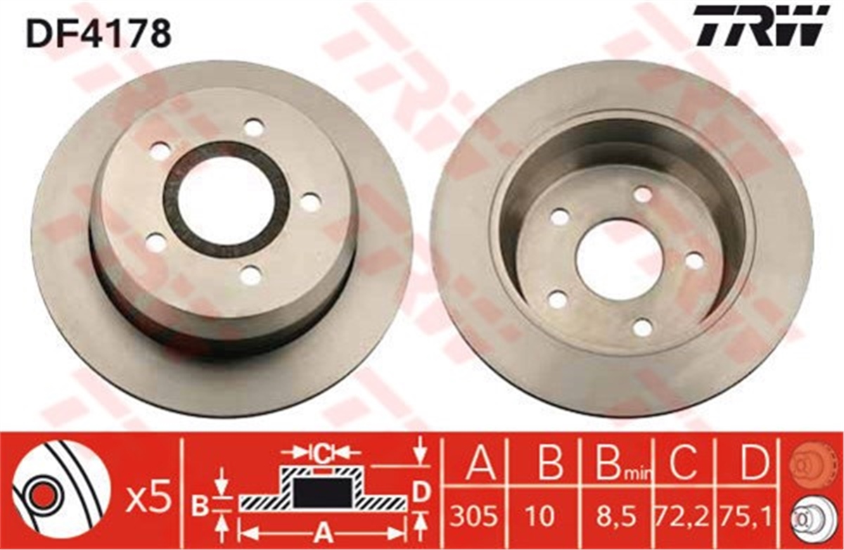 YEDEK PARÇAFREN DİSKİ ARKA CHEROKEE 1984-2001-GRAND CHEROKEE II 1998-2005 TRW DF4178TRWTRW DF4178