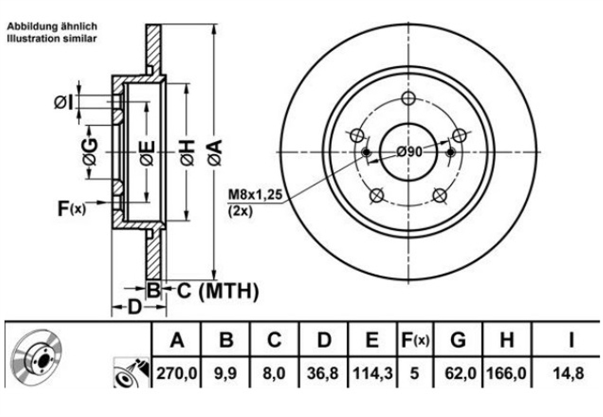YEDEK PARÇAFREN DISKI ARKA DUZ 270-5-TOYOTA COROLLA / AURIS 1.4 D4D 07>/ COROLLA 13> 1.4 D4D/AURIS 12> 1.4 D4D  4243102170 -MGA-50250MGAMGA-50250