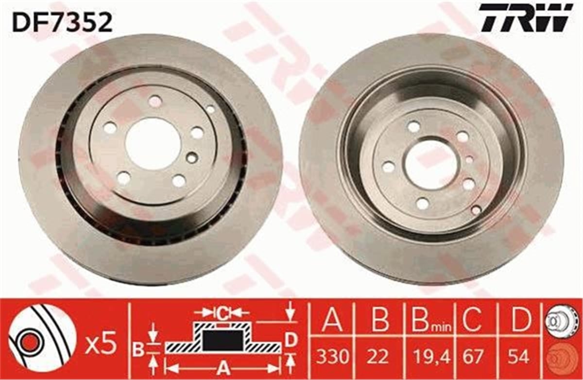 YEDEK PARÇAFREN DİSKİ ARKA GL-CLASS 2006 M-CLASS 2005 R-CLASS 2006 TRW DF7352TRWTRW DF7352