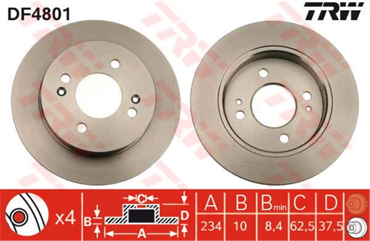 YEDEK PARÇAFREN DİSKİ ARKA İ10 2007 PICANTO 2004 TRW DF4801TRWTRW DF4801