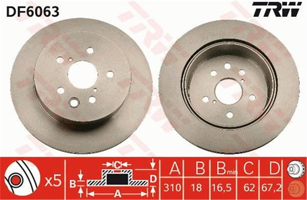 YEDEK PARÇAFREN DİSKİ ARKA LEXUS GS 2005-2011-IS C 2009 IS II 2005 IS III 2013 TRW DF6063TRWTRW DF6063