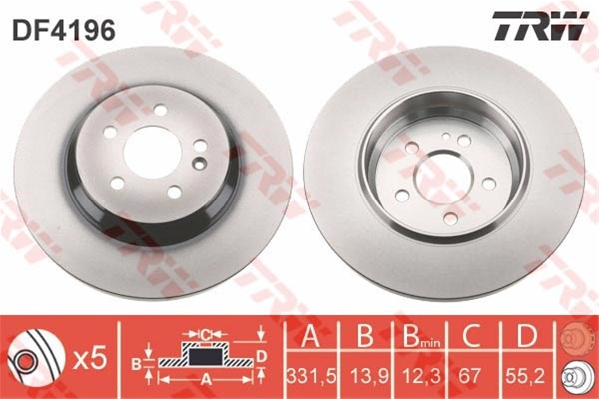 YEDEK PARÇAFREN DİSKİ ARKA M-CLASS 1998-2005 TRW DF4196TRWTRW DF4196