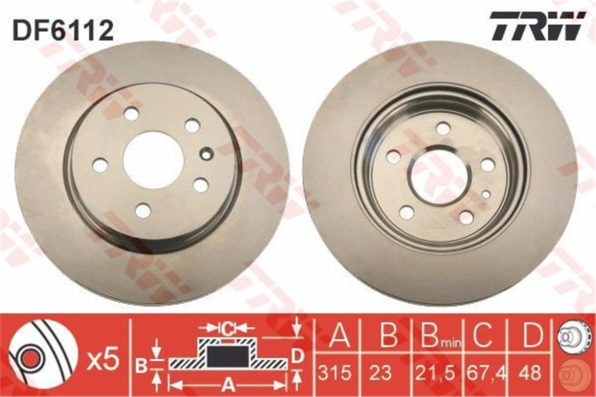 YEDEK PARÇAFREN DİSKİ ARKA TAKIM 17 INCH+ 315MM 569128 OPEL INSIGNIA A 09- A20DTH TRW TRW DF6112TRWTRW DF6112