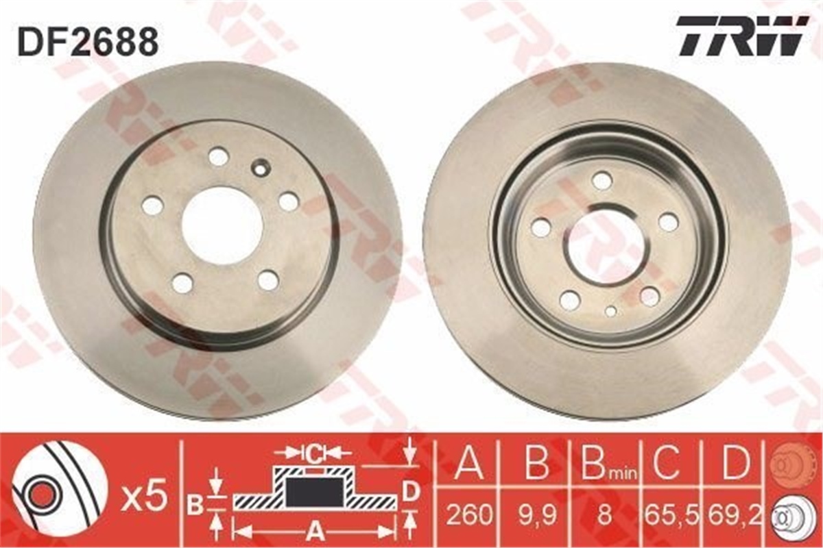 YEDEK PARÇAFREN DİSKİ ARKA VECTRA A 1993-1995-900 II 1993-1998 TRW DF2688TRWTRW DF2688