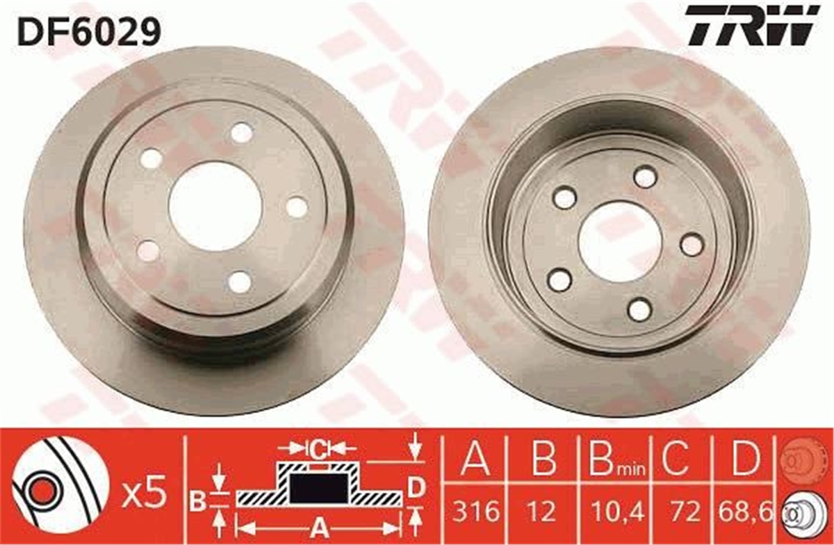 YEDEK PARÇAFREN DİSKİ ARKA WRANGLER II 2006-2008-WRANGLER III 2007 TRW DF6029TRWTRW DF6029