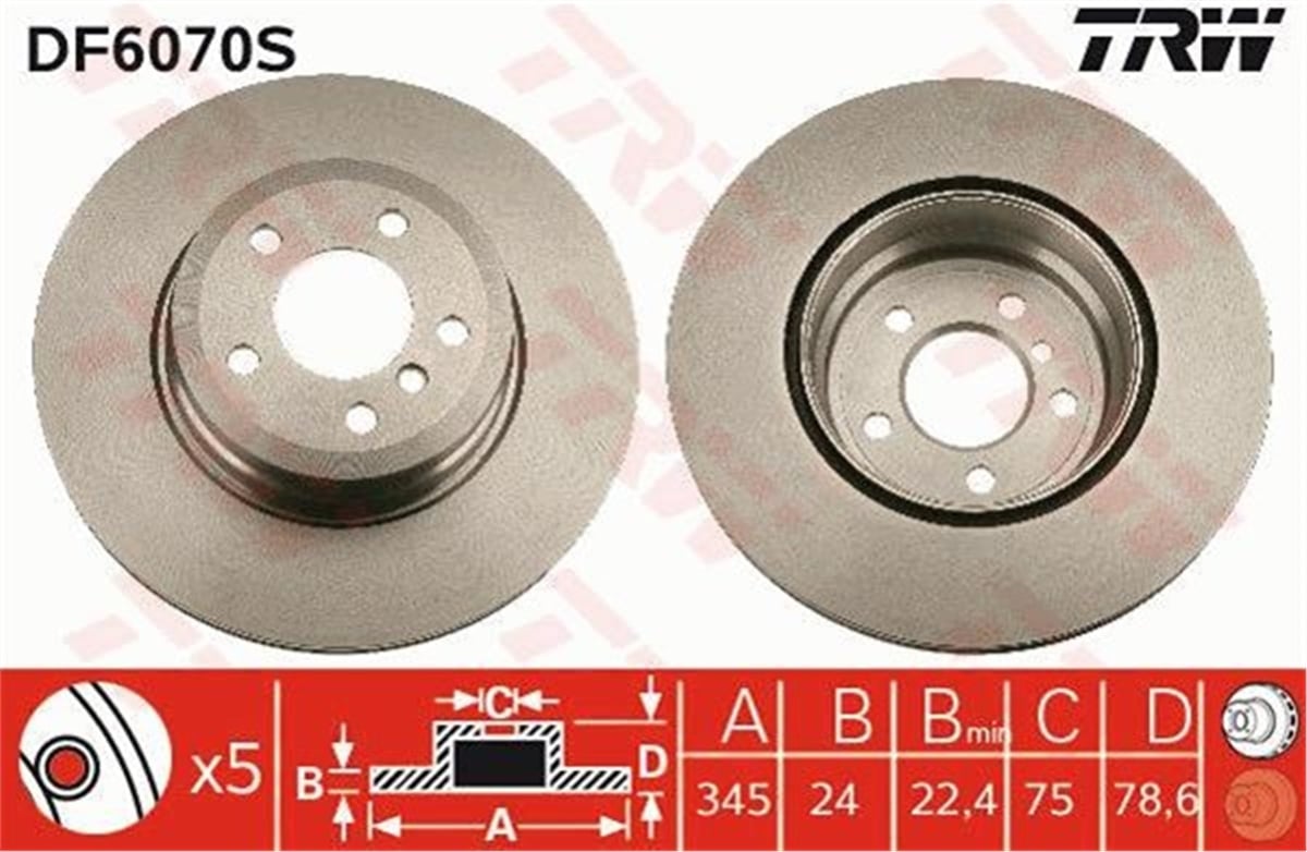 YEDEK PARÇAFREN DİSKİ ARKA X5 2007 X6 2008 TRW DF6070STRWTRW DF6070S