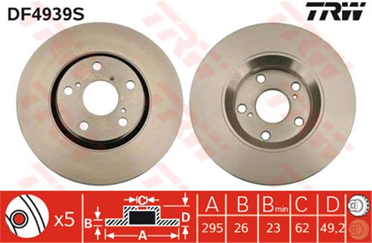 YEDEK PARÇAFREN DİSKİ ÖN . 43512-0F030 JAPON AVENSIS (T27) VERSO (R2) 09- 09- 1.6:1.8:2.0:1.6 D4D:2.0 D4D TRW TRW DF4939STRWTRW DF4939S