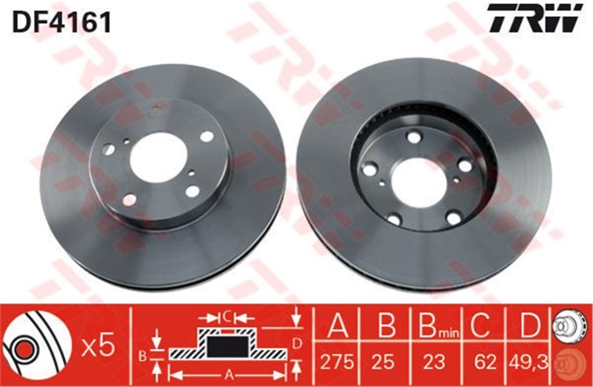 YEDEK PARÇAFREN DİSKİ ÖN . 43512-42030 JAPON RAV4 (A2) 01-05 2.0 TRW TRW DF4161TRWTRW DF4161