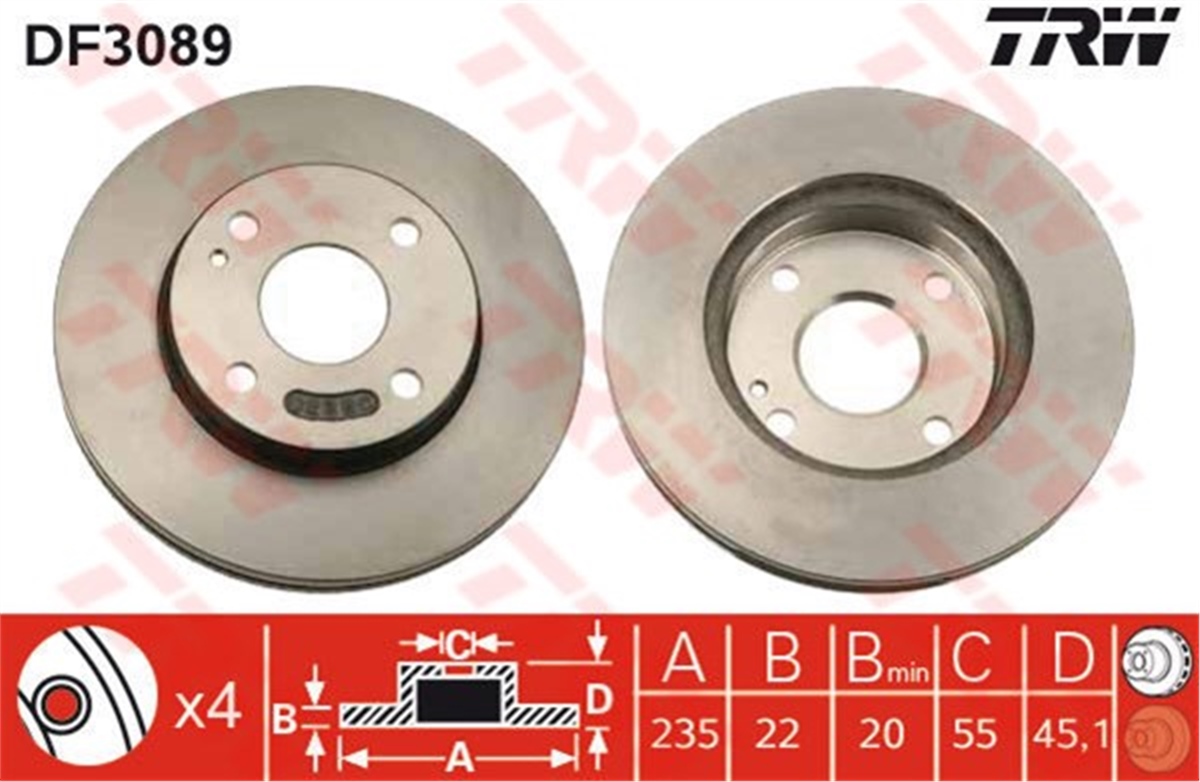 YEDEK PARÇAFREN DİSKİ ÖN . B26Y-33-25XA JAPON 323 (BA, BJ) 95-00 1.5 TRW TRW DF3089TRWTRW DF3089