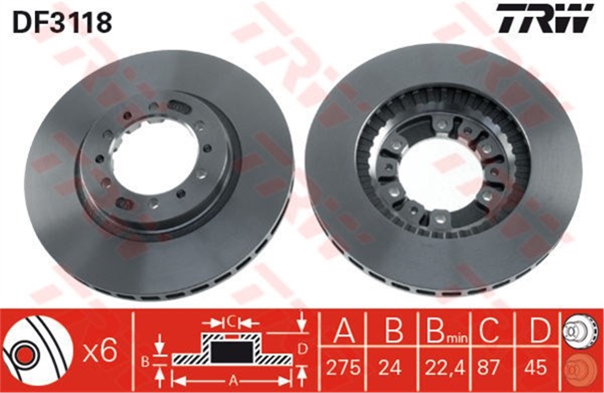 YEDEK PARÇAFREN DİSKİ ÖN GALLOPER 1998-2003-L 200 1992-2007-PAJERO CLASSIC 2002 PAJERO II 1990-2000-PAJERO III TRW DF3118TRWTRW DF3118