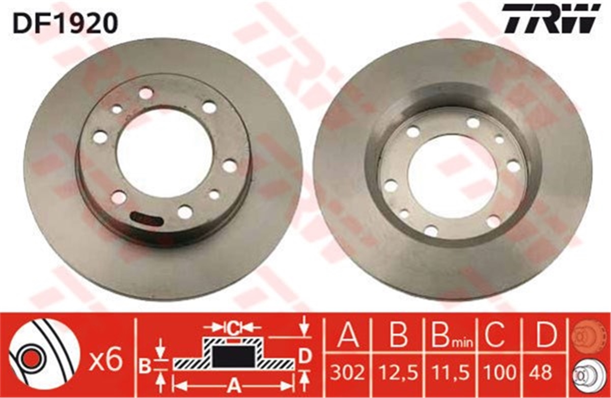 YEDEK PARÇAFREN DİSKİ ÖN HILUX I 1979-1983-HILUX II 1984-1997-LAND CRUISER 1984-1996-LAND CRUISER 80 1990-1993- TRW DF1920TRWTRW DF1920