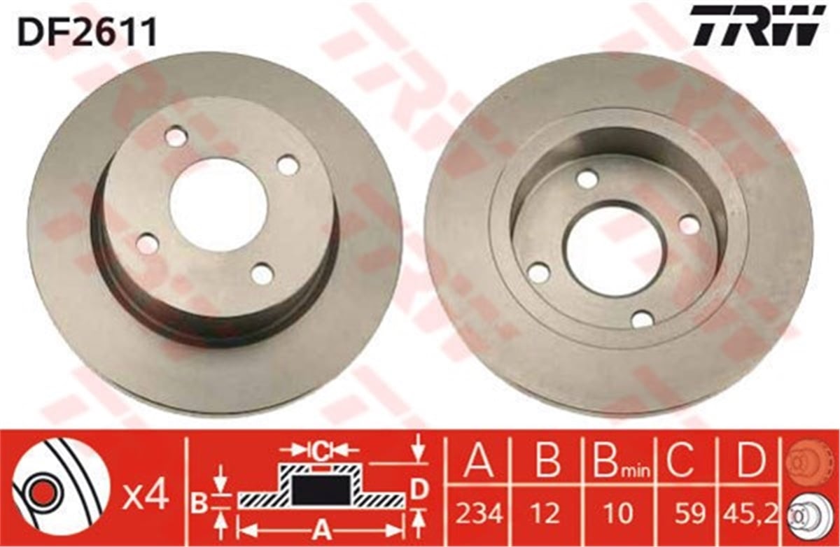 YEDEK PARÇAFREN DİSKİ ÖN MICRA II 1992-2003 TRW DF2611TRWTRW DF2611
