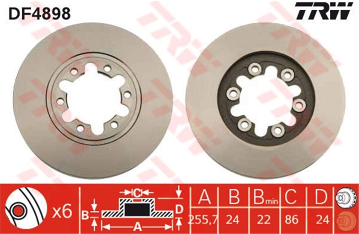 YEDEK PARÇAFREN DİSKİ ÖN RANGER 1999 MAZDA B-SERIE 1999 BT-50 2006 TRW DF4898TRWTRW DF4898