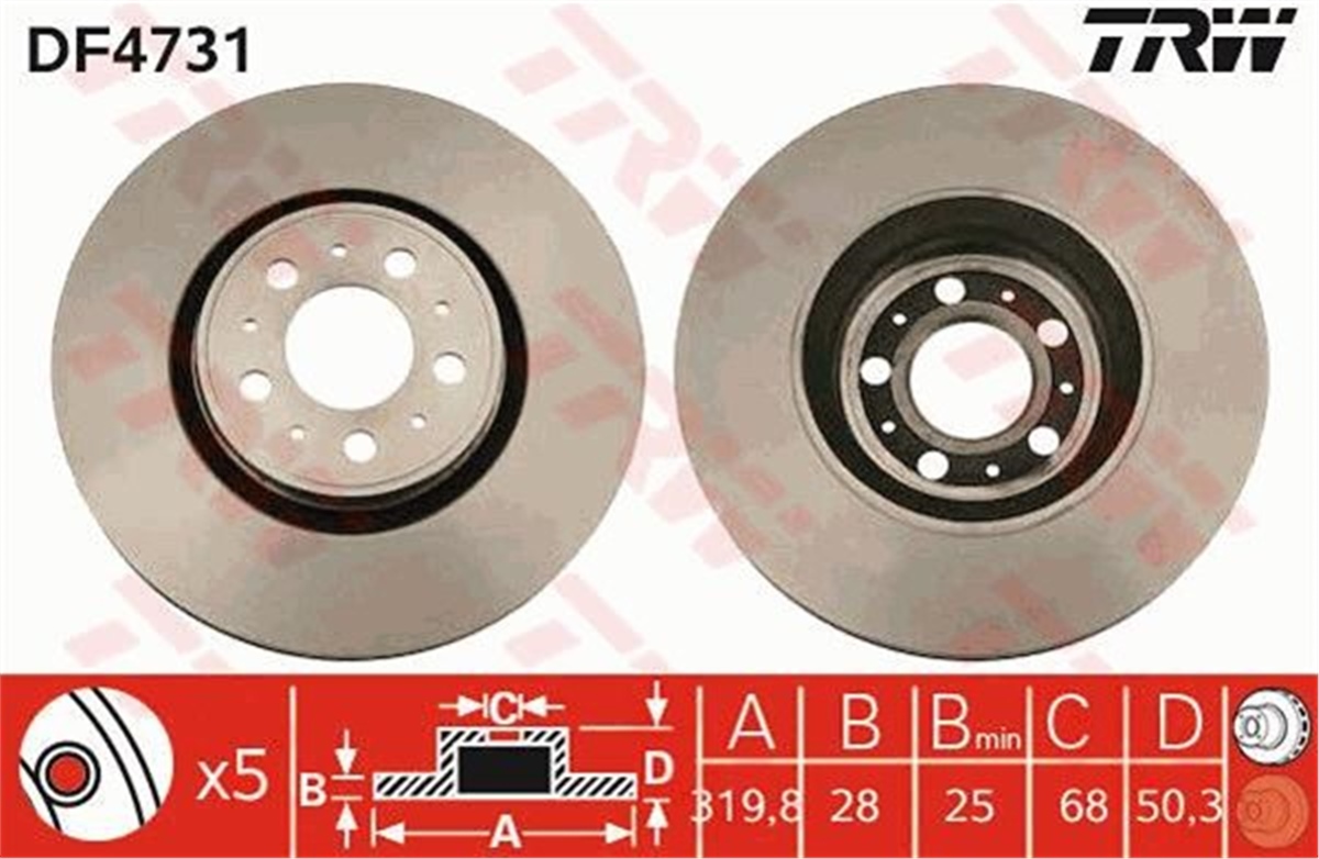 YEDEK PARÇAFREN DİSKİ ÖN S60 I 2000-2010-S80 I 1999-2006-V70 II 2000-2007-XC70 CROSS COUNTRY 2000-2007 TRW DF4731TRWTRW DF4731