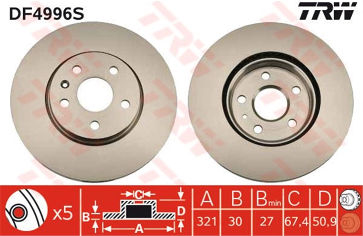 YEDEK PARÇAFREN DİSKİ ÖN TAKIM 17 INCH+ 321MM 569083 OPEL INSIGNIA A 09- A20DTH TRW TRW DF4996STRWTRW DF4996S