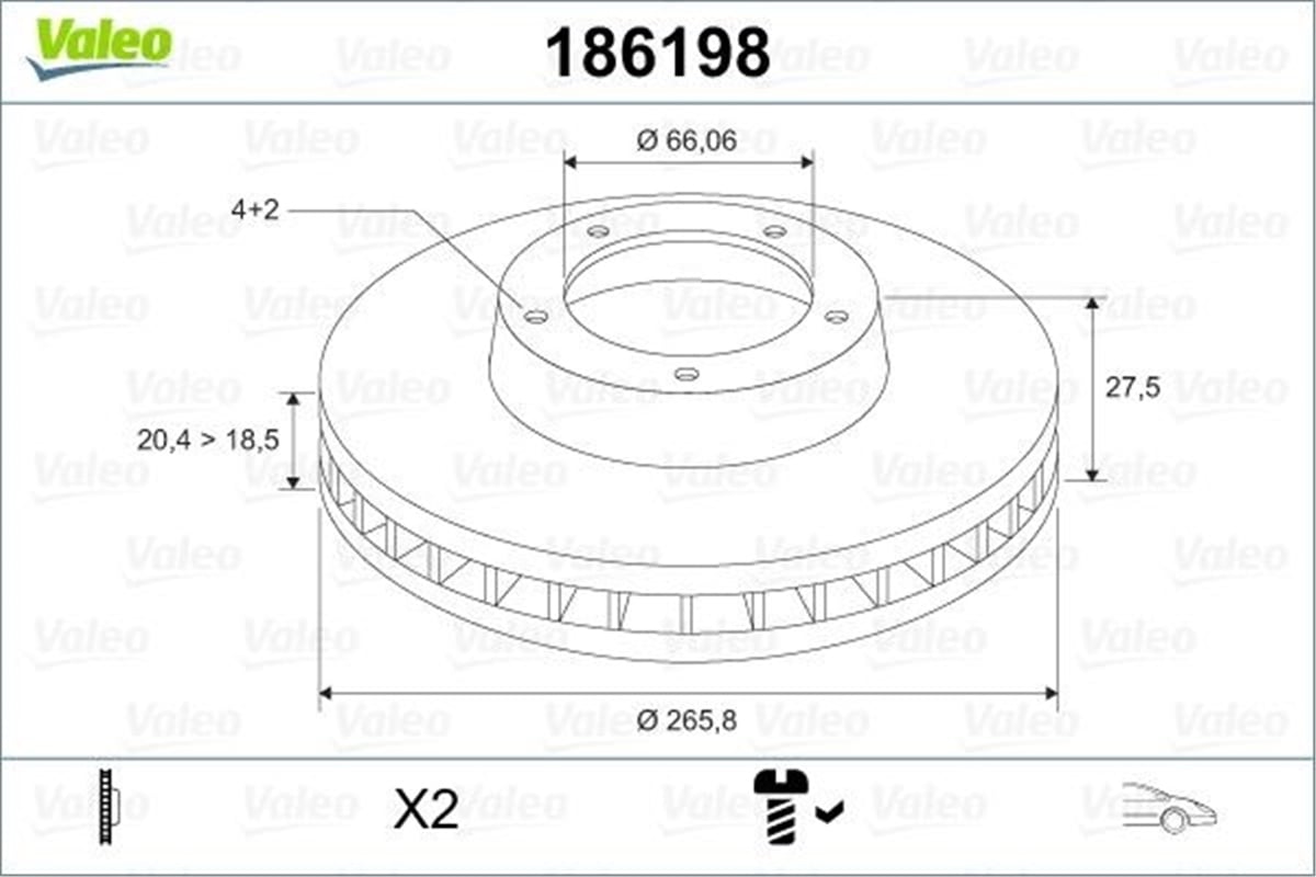 YEDEK PARÇAFREN DİSKİ ÖN TAKIM 4246.W6 PSA 206 99- 1.4 TU5JP VALEO VAL 186198VALEOVALEO 186198