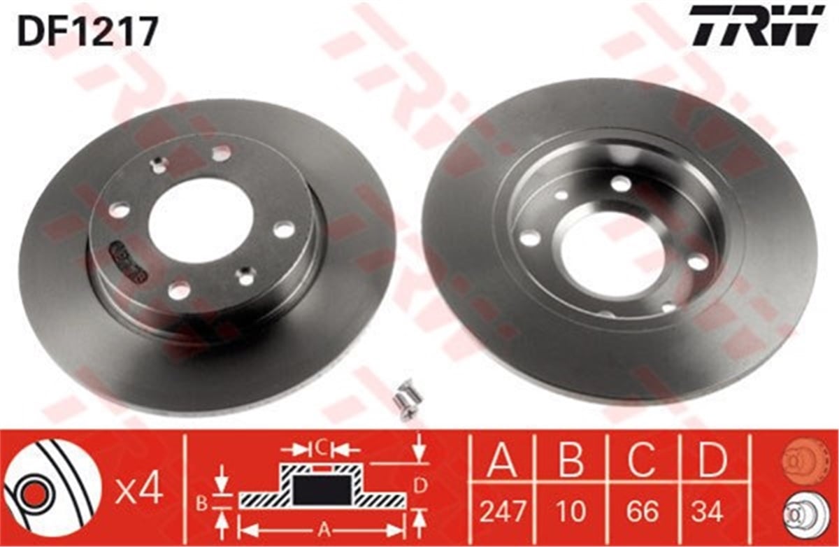 YEDEK PARÇAFREN DİSKİ ÖN TAKIM 424995 PSA 206/306/106 99- 1.4-1.6 TRW TRW DF1217TRWTRW DF1217