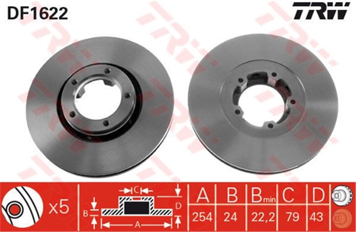 YEDEK PARÇAFREN DİSKİ ÖN TRANSIT 1985-2000-TRANSIT TOURNEO 1994-2000 TRW DF1622TRWTRW DF1622