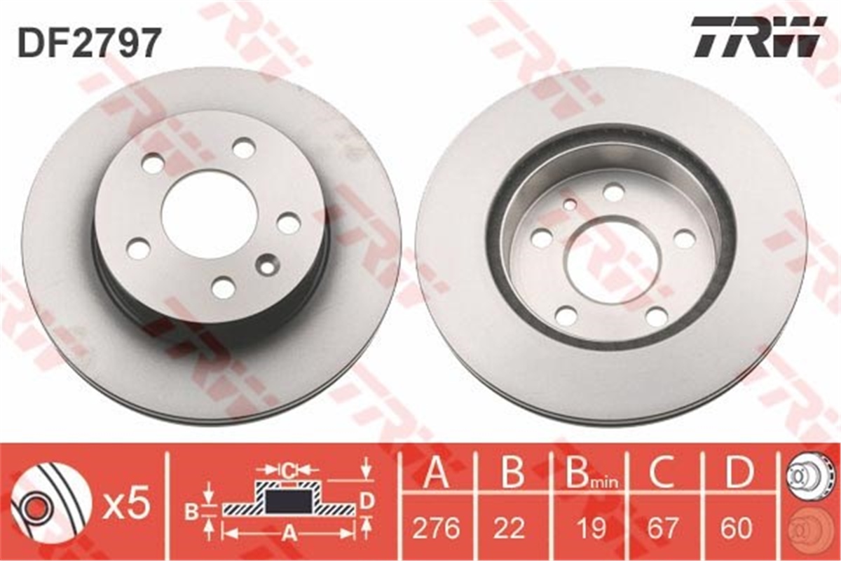 YEDEK PARÇAFREN DİSKİ ÖN V-CLASS 1996-2003-VITO 1996-2003 TRW DF2797TRWTRW DF2797