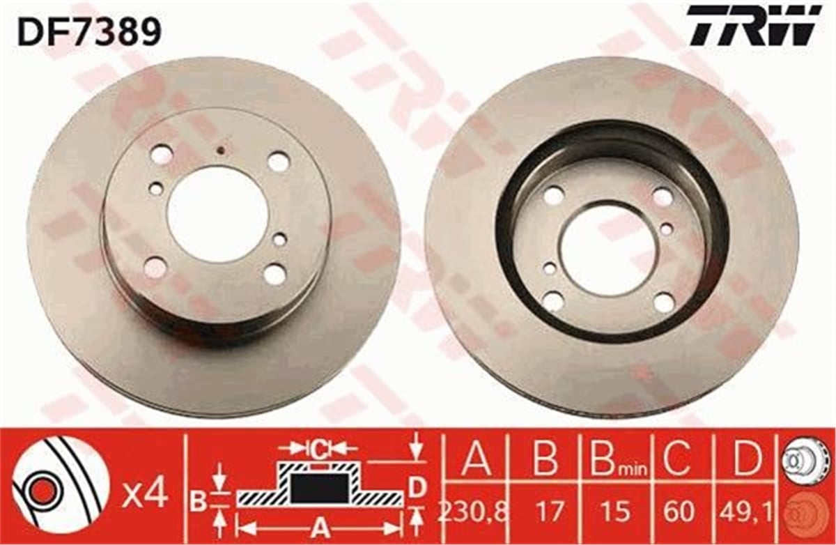 YEDEK PARÇAFREN DİSKİ ÖN WAGON R 1998-2000 TRW DF7389TRWTRW DF7389