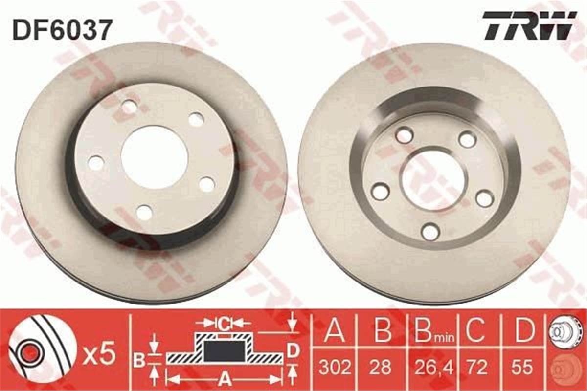 YEDEK PARÇAFREN DİSKİ ÖN WRANGLER II 2006-2008-WRANGLER III 2007 TRW DF6037TRWTRW DF6037