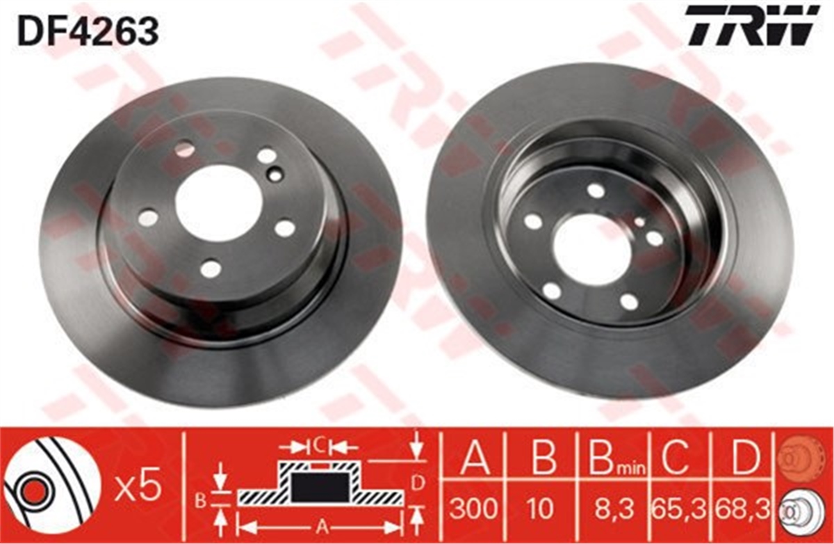 YEDEK PARÇAFRENDISKI ARKA 000423101207, A 211 423 07 12, MERCEDES MERCEDES-BENZ: CLS (C218), CLS SHOOTİNG BRAKE (X218), E-CLASS (W211), E-CLASS (W212), E-CLASS T-MODEL (S211), E-CLASS T-MODEL (S212) ----------- MER 97-00 TRW TRW DF4263TRWTRW DF4263