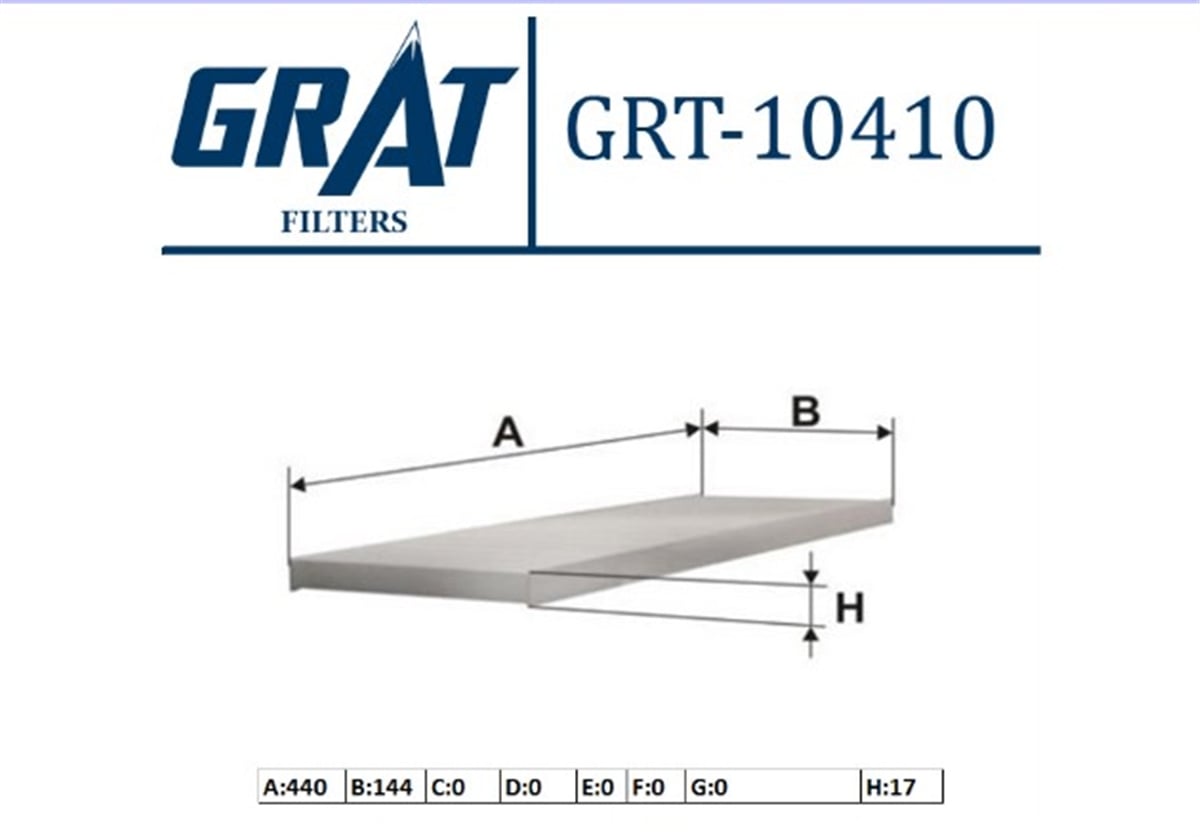 YEDEK PARÇAKABIN FILTRE FIAT DUCATO/PEUGEOT BOXER/CITROEN JUMPER 02- 6447SY -GRT-10410GRATGRT-10410