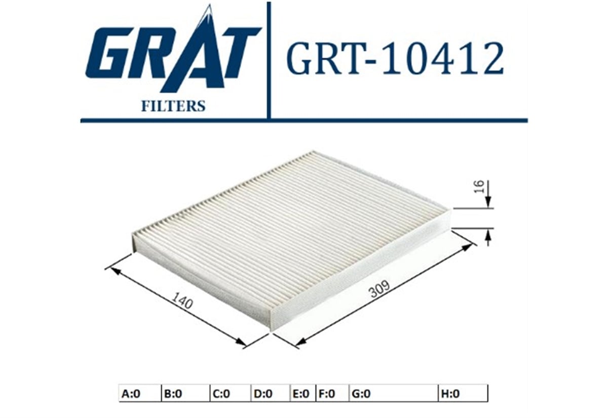 YEDEK PARÇAKABIN FILTRESI FIAT  PUNTO 1.2 97-00   -GRT-10412GRATGRT-10412