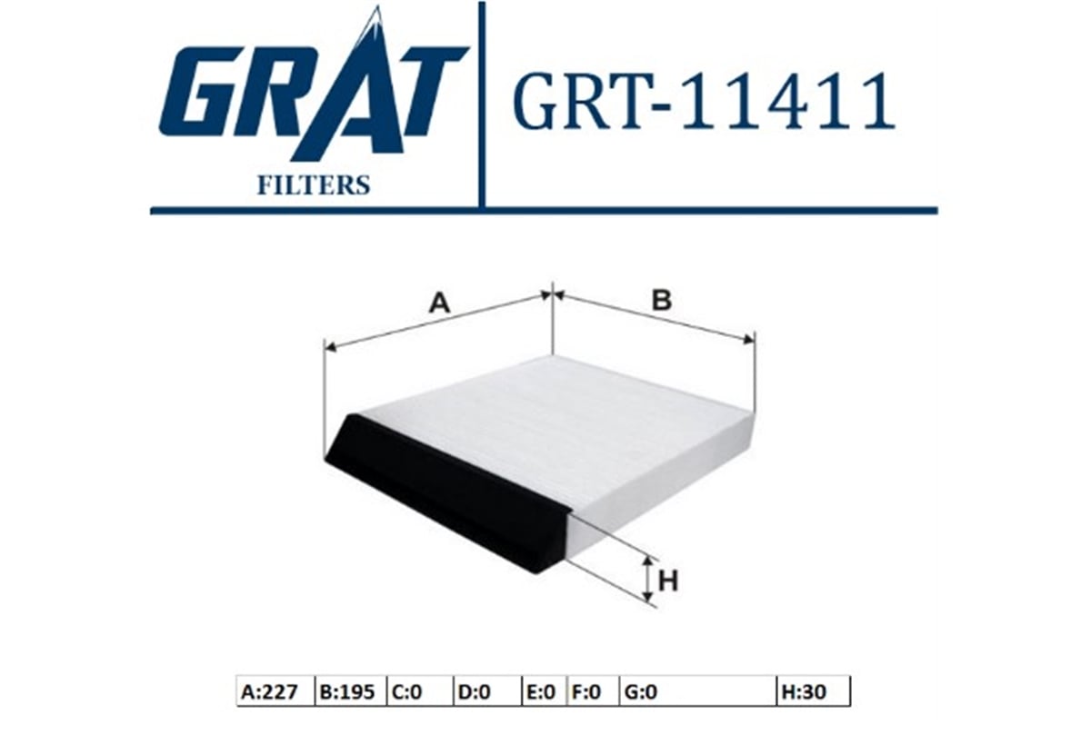 YEDEK PARÇAKABIN FILTRESI H30   RENAULT MEGANE SCENIC 99- 7701047513 -GRT-11411GRATGRT-11411