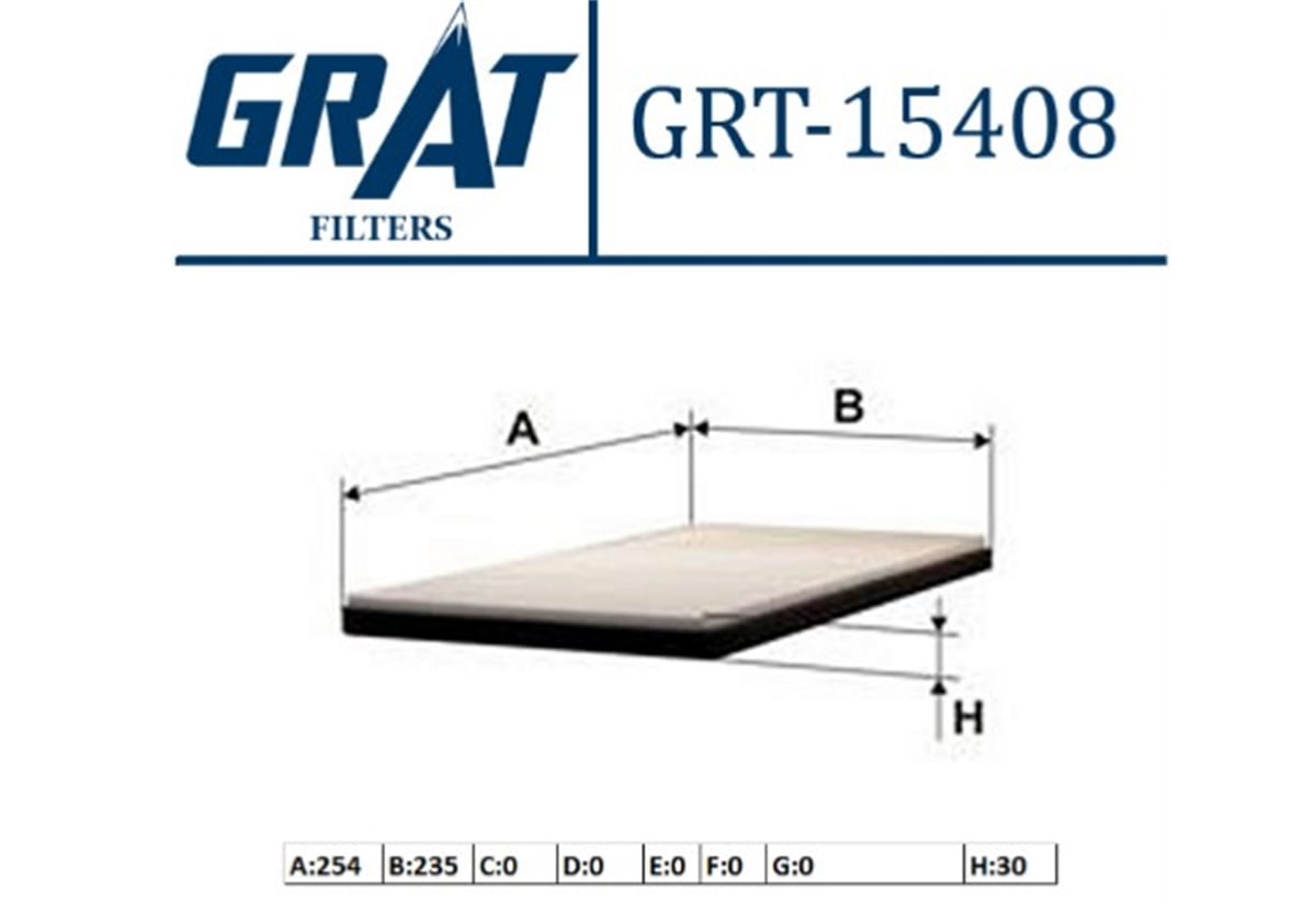 YEDEK PARÇAKABIN FILTRESI (VW CRAFTER 17-  GOLF 13-  PASSAT 15-  AUDI A3 13-  SEAT LEON 13-  SKODA OCTAVIA 13-)GRATGRT-15408
