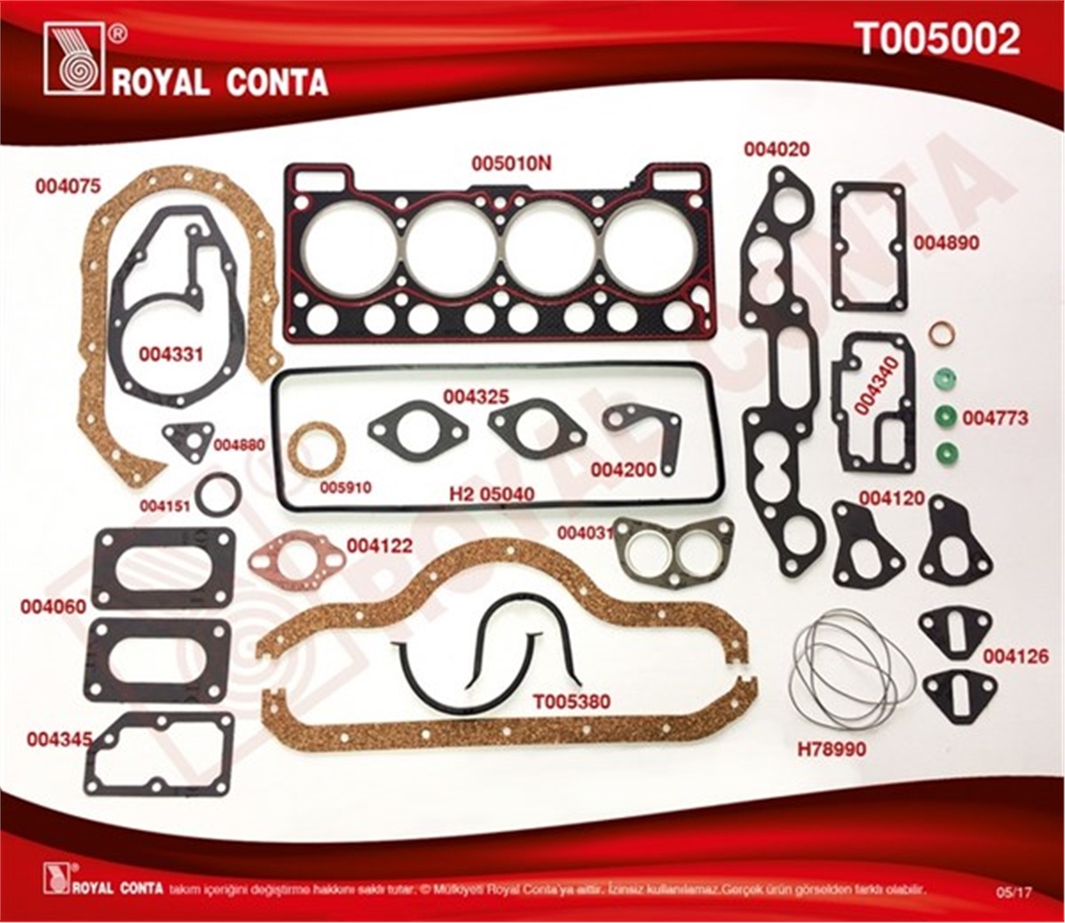 YEDEK PARÇAMOTOR TAKIM CONTA KEÇESİZ R12 1400 ROYAL T005002ROYALROYAL T005002