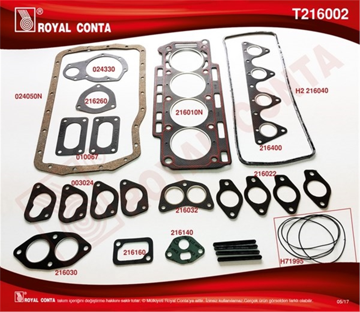 YEDEK PARÇAMOTOR TAKIM CONTA R21 CONCORDE-MNGR 2.00 J7R ROYAL T216002ROYALROYAL T216002