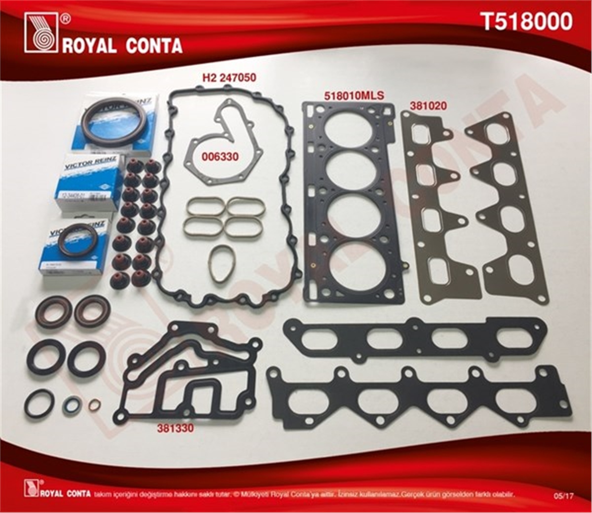YEDEK PARÇAMOTOR TAKIM CONTA SİLİNDİR KAPAK CONTASI Lİ LGN II 2.0 16V F4R REİNZ KEÇELİ VE SUBAP LASTİKLİ ROYAL T518000ROYALROYAL T518000