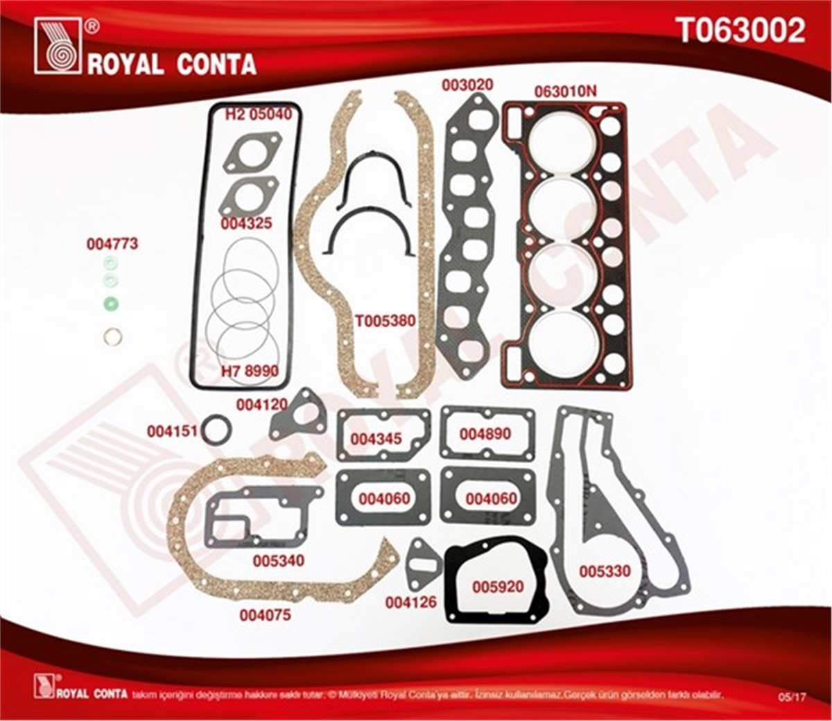 YEDEK PARÇAMOTOR TAKIM CONTA STD. KEÇESİZ R9 FAIRWAY 1600 C2L ROYAL T063002ROYALROYAL T063002