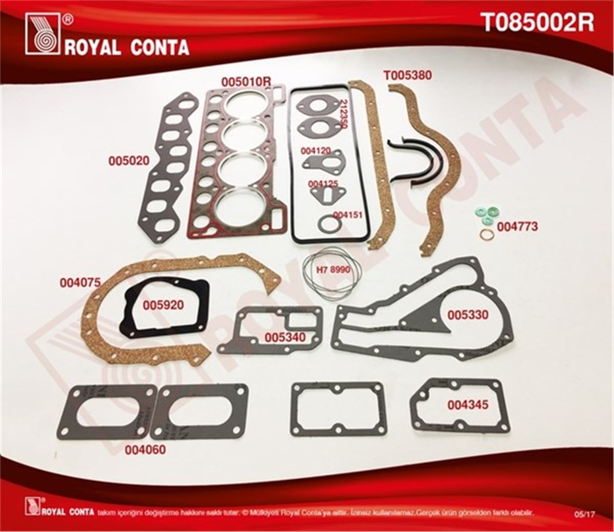 YEDEK PARÇAMOTOR TAKIM CONTA SÜPER KEÇESİZ R9 1400 ROYAL T085002RROYALROYAL T085002R