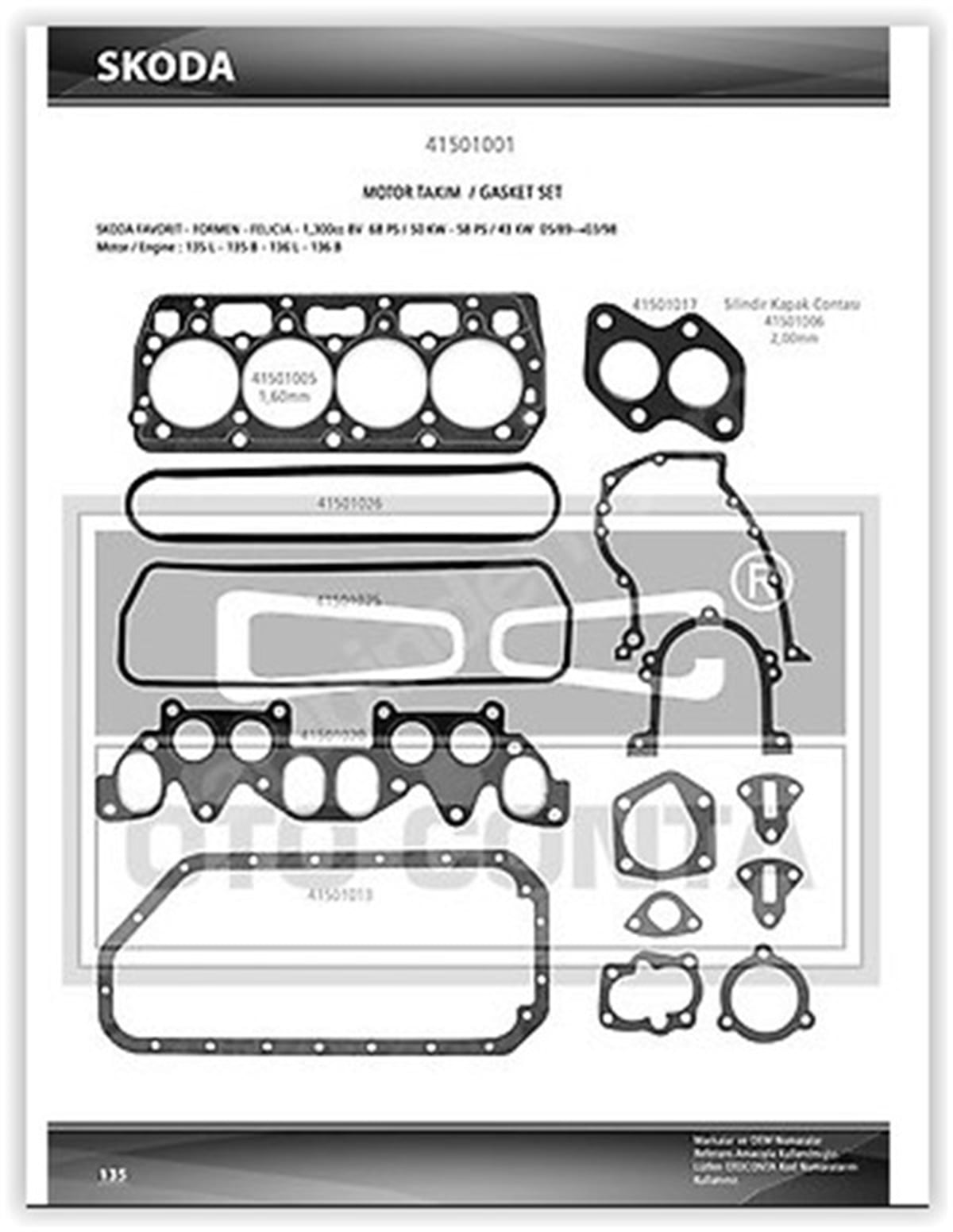 YEDEK PARÇAMOTOR TAKIM CONTASI KEÇESİZ FAVORİT OTOCONTA 41501001OTOCONTAOTOCONTA 41501001