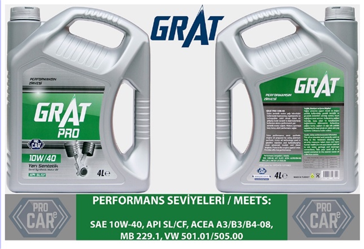YEDEK PARÇAMOTOR YAĞI 4 LİTRE 10W40 YARI SENTETİK API SL / CF  -GRT-610404GRATGRT-610404