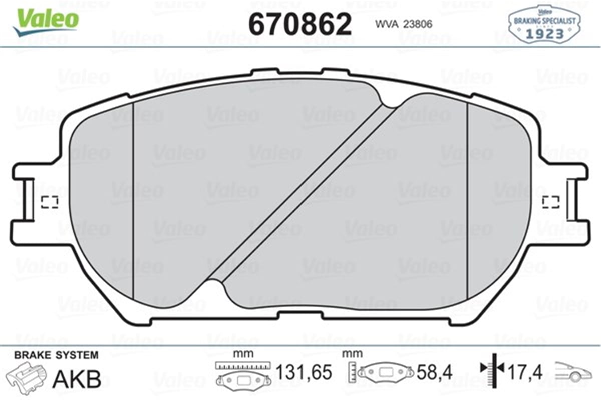YEDEK PARÇAÖN BALATA CAMRY 01-06 VALEO 670862VALEOVALEO 670862
