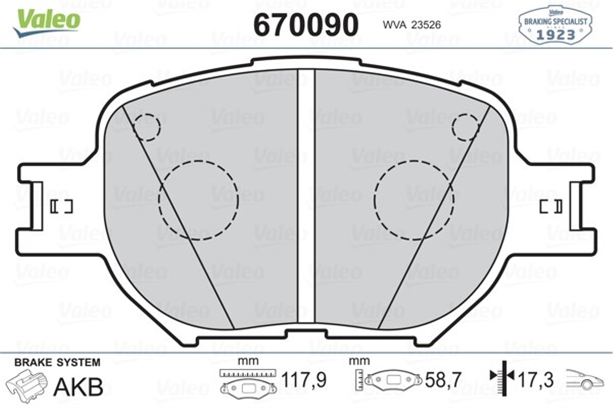 YEDEK PARÇAÖN BALATA CELICA 99-02 VALEO 670090VALEOVALEO 670090