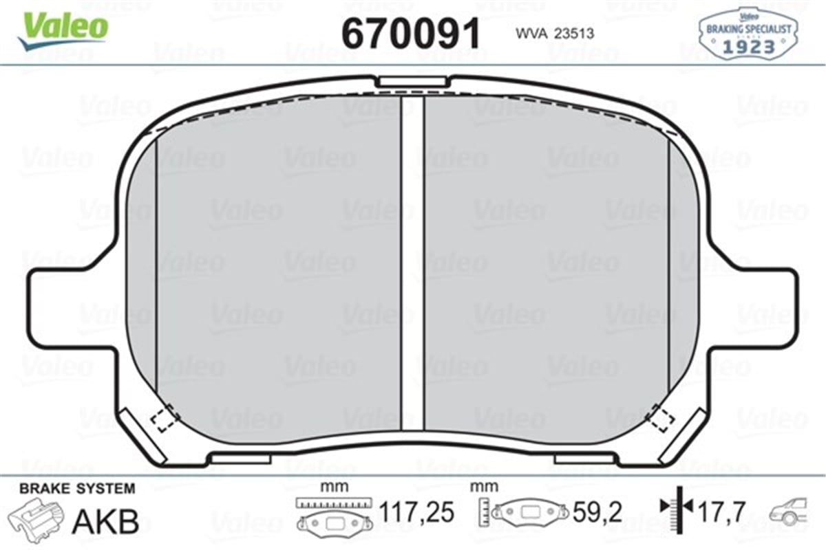 YEDEK PARÇAÖN BALATA LEXUS ES 96-01 VALEO 670091VALEOVALEO 670091