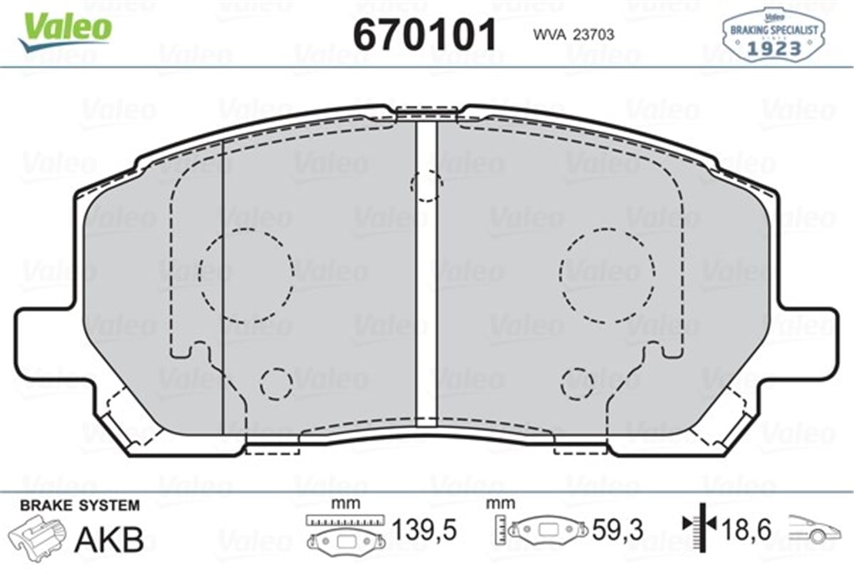 YEDEK PARÇAÖN BALATA LEXUS RX 98-03 VALEO 670101VALEOVALEO 670101