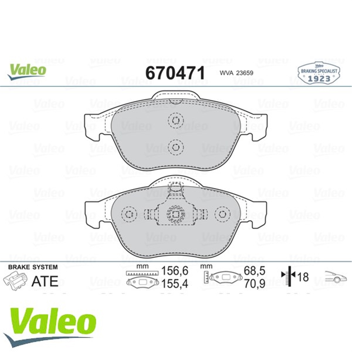 YEDEK PARÇAÖN BALATA LGN II 1.6-18 16V -1.9 CDI 01 ESPACE 11.02 VELSATIŞ 05 VALEO 670471VALEOVALEO 670471