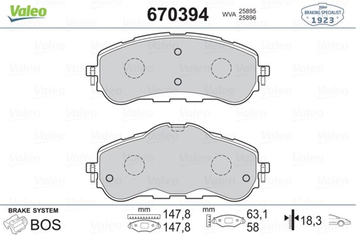 YEDEK PARÇAÖN BALATA P308 II 1.2 VTİ-1.2 THP-1.6 HDİ-2.0 HDİ 13 FREN DİSKİ ÇAPI 283MM İÇİN VALEO 670394VALEOVALEO 670394