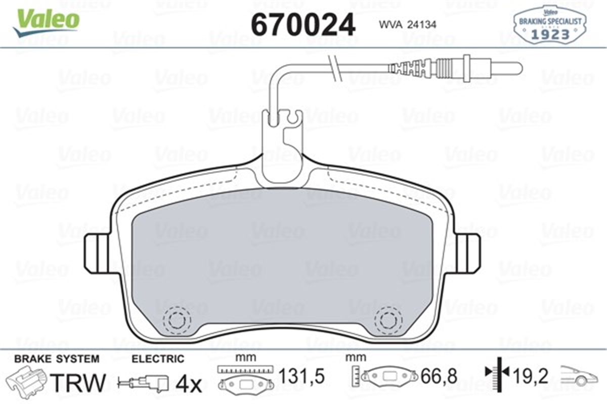 YEDEK PARÇAÖN BALATA P407 SW 1.6 2.0 HDI 2.0 1.8 16V 110 FAP 05-04 VALEO 670024VALEOVALEO 670024