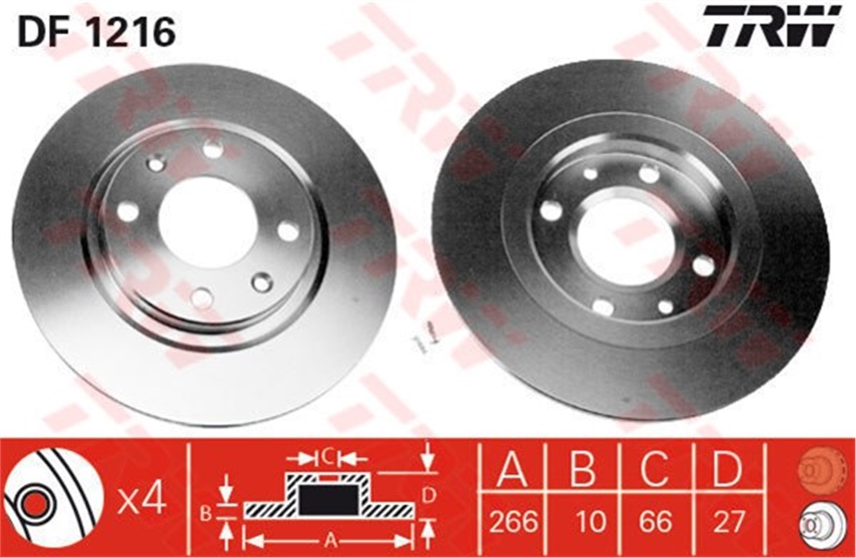 YEDEK PARÇAÖN FREN AYNASI 305 82-89 405 92-96 BX 82-93 1.4-1.4İE-1.6-1.6İE-1.7TD-1.9TD 266X27X4DL TRW DF1216TRWTRW DF1216