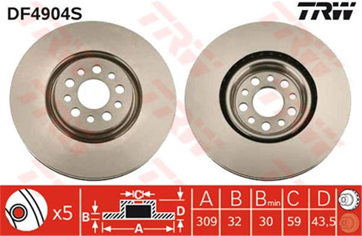 YEDEK PARÇAÖN FREN AYNASI 807 3.0 V6 06-02 C8 2.0HDİ-2.2HDİ 03-06 C8 3.0 V6 07-02 309X32X5DLXHAVALI TRW DF4904STRWTRW DF4904S