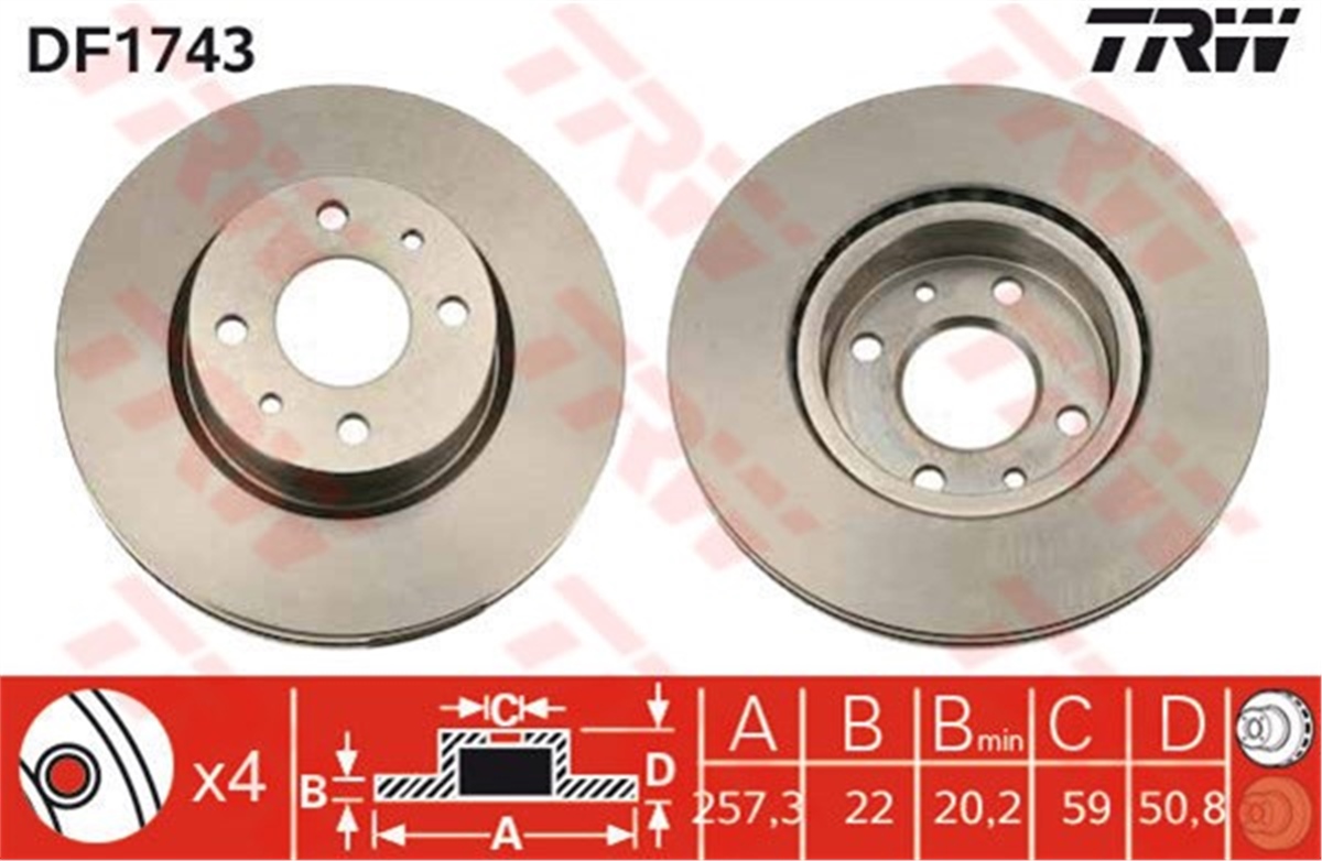 YEDEK PARÇAÖN FREN AYNASI ALFA 164-CROMA 1.9TD-2.0I-2.0 16V-2.0T-2.0TD-2.5TD 87-96 TRW DF1743TRWTRW DF1743