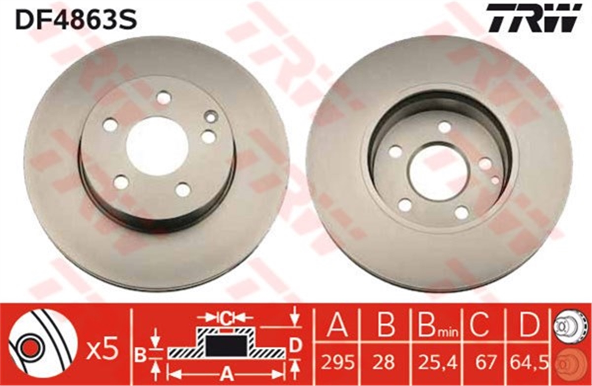 YEDEK PARÇAÖN FREN AYNASI C SERİ C200-C220-C230-C250-C280-C300- E SERİ-E250-E200-E220-E250 295X28X5DLXHAVALI TRW DF4863STRWTRW DF4863S